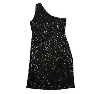 Anna-Kaci One Shoulder Sequin Black Mini Dress Womens Medium Body Con Glam Sexy